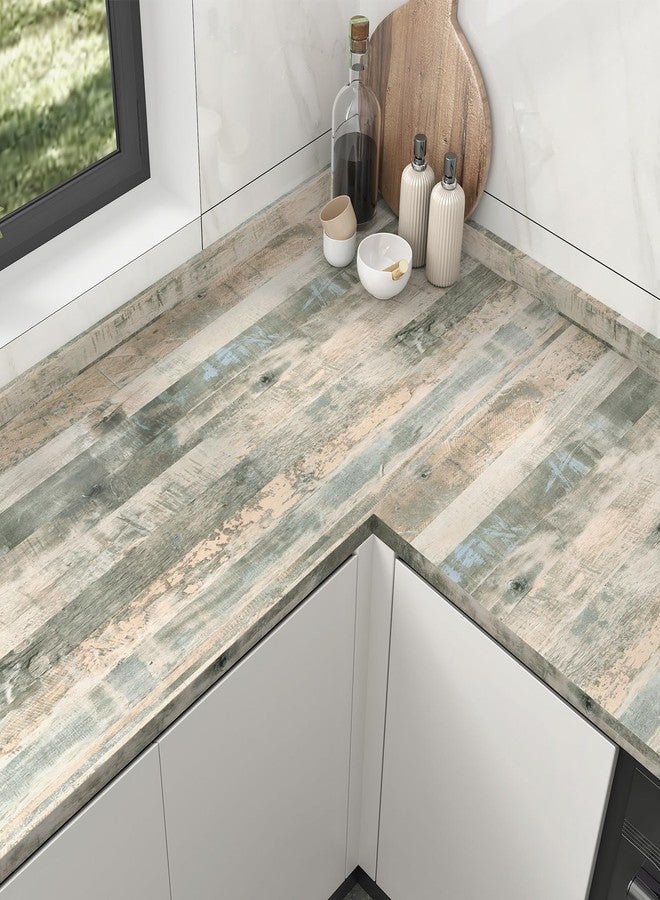 Wallercity ورق اتصال Wallercity رمادي/أخضر من نوع Butcher Block، ورق اتصال عتيق من نوع Wood Grain، غلاف من الفينيل، سطح عمل، ورق حائط خشبي قابل للتقشير واللصق، ورق حائط خشبي ذاتي اللصق للخزائن والطاولات 15.8 بوصة × 78.7 بوصة - Image 1