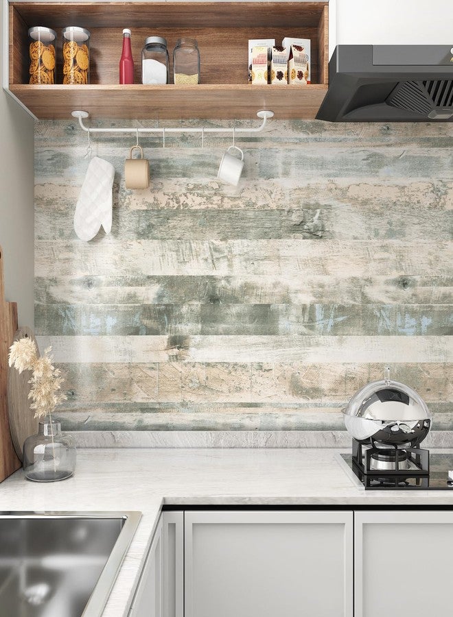 Wallercity ورق اتصال Wallercity رمادي/أخضر من نوع Butcher Block، ورق اتصال عتيق من نوع Wood Grain، غلاف من الفينيل، سطح عمل، ورق حائط خشبي قابل للتقشير واللصق، ورق حائط خشبي ذاتي اللصق للخزائن والطاولات 15.8 بوصة × 78.7 بوصة - Image 2
