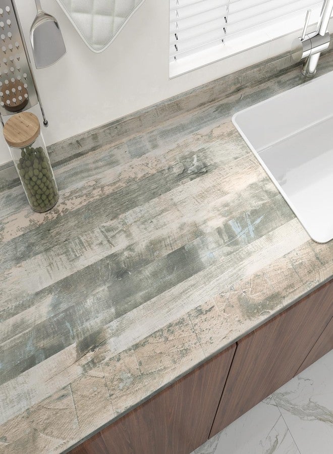 Wallercity ورق اتصال Wallercity رمادي/أخضر من نوع Butcher Block، ورق اتصال عتيق من نوع Wood Grain، غلاف من الفينيل، سطح عمل، ورق حائط خشبي قابل للتقشير واللصق، ورق حائط خشبي ذاتي اللصق للخزائن والطاولات 15.8 بوصة × 78.7 بوصة - Image 3