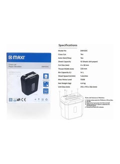 Maxi Maxi Paper Shredder 10-Sheet Cross-Cut, for Home and Office, Shred Paper Clips, Staples and Credit Cards  - Image 4