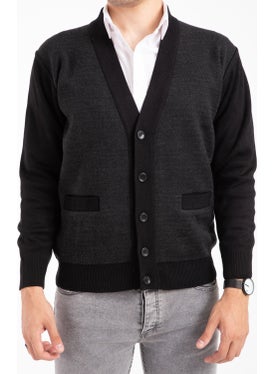 Mutlu City Men's Middle Age and Above Knitwear Knit Acrylic Winter Dad Cardigan 2062-Black-Buttoned  - Image 4
