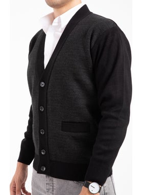Mutlu City Men's Middle Age and Above Knitwear Knit Acrylic Winter Dad Cardigan 2062-Black-Buttoned  - Image 5