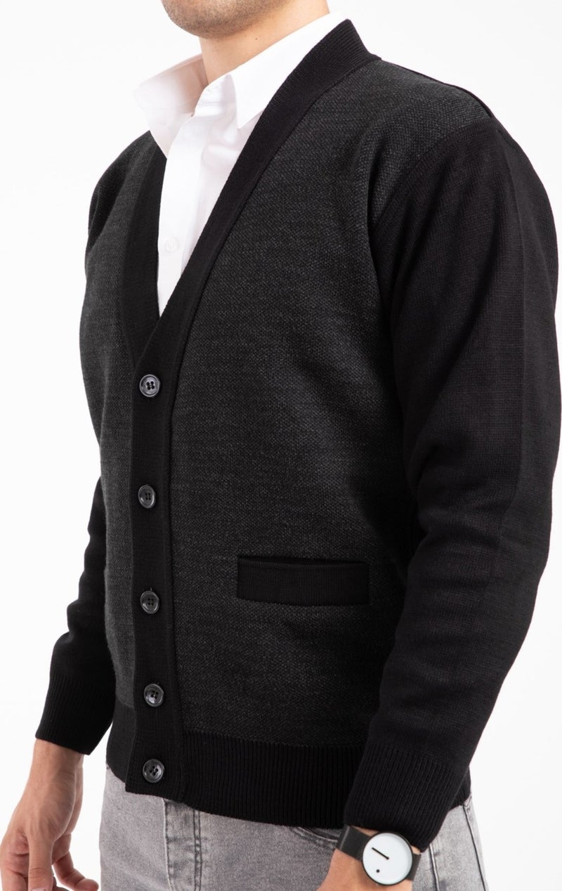 Mutlu City Men's Middle Age and Above Knitwear Knit Acrylic Winter Dad Cardigan 2062-Black-Buttoned  - Image 5