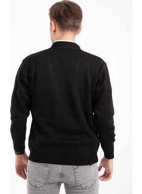 Mutlu City Men's Middle Age and Above Knitwear Knit Acrylic Winter Dad Cardigan 2062-Black-Buttoned  - Image 3
