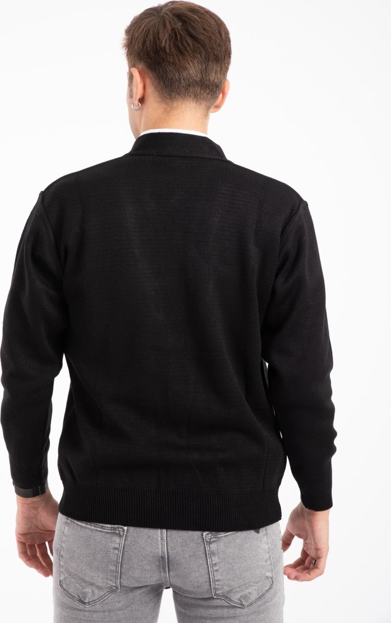 Mutlu City Men's Middle Age and Above Knitwear Knit Acrylic Winter Dad Cardigan 2062-Black-Buttoned  - Image 3