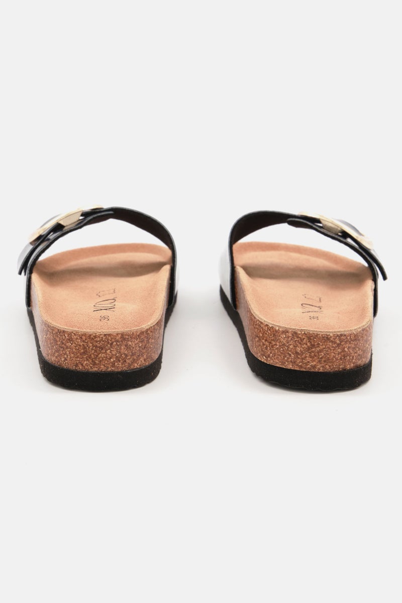 XOXO Women Slip On Open Toe Cork Sandals, Navy - Image 3