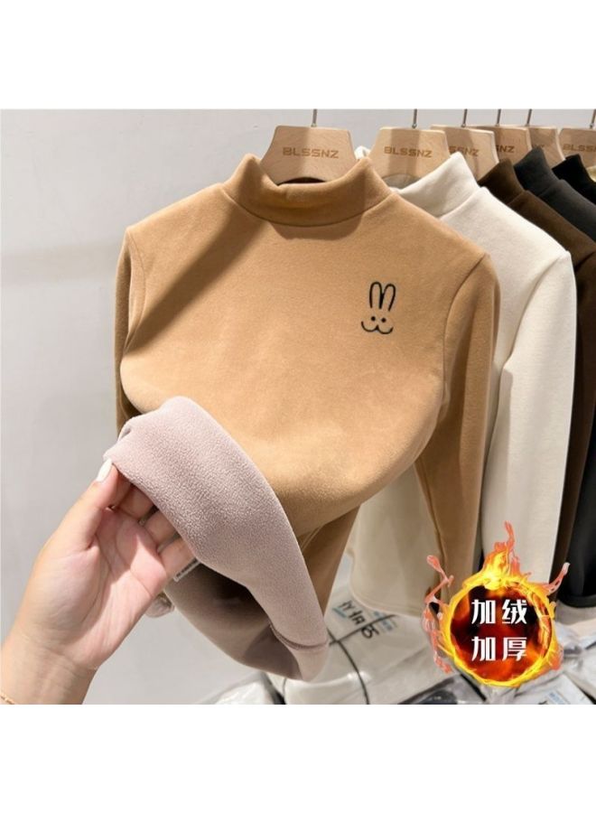 Children's Fleece-lined Thermal Underwear, Thickened For Autumn And Winter, Boys And Girls Semi-high Neck Warm Clothing, Long Sleeve T-shirt For Older Children