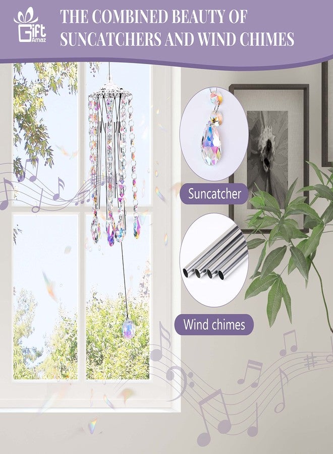 GiftAmaz Crystal Suncatcher Wind Chimes with 4 Tuned Tubes, Hanging Prism Rainbow Maker Chandelier Crystal Pendant Wind Chime Window Hanging Ornament Unique Gift for Women Friends Home Garden Decor - Image 2