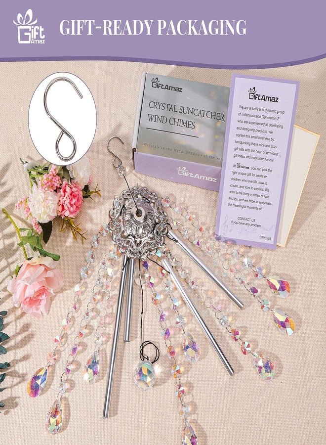 GiftAmaz Crystal Suncatcher Wind Chimes with 4 Tuned Tubes, Hanging Prism Rainbow Maker Chandelier Crystal Pendant Wind Chime Window Hanging Ornament Unique Gift for Women Friends Home Garden Decor - Image 3