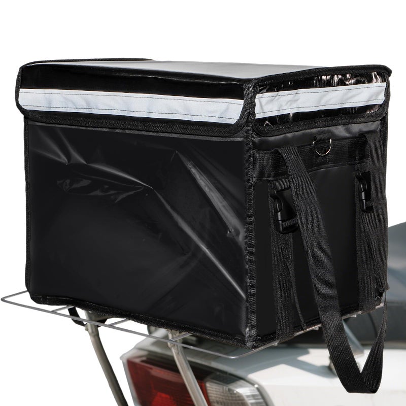 DEAYOU Insulated Food Delivery Bag for Bike, Pizza Delivery Bag with Divider and Rear Rack, Waterproof Thermal Catering Bag for Scooter, Motorcycle, 17.3"x12.6"x13.4", 48L Fit 12'' Pizza Box, Foldable - Image 1