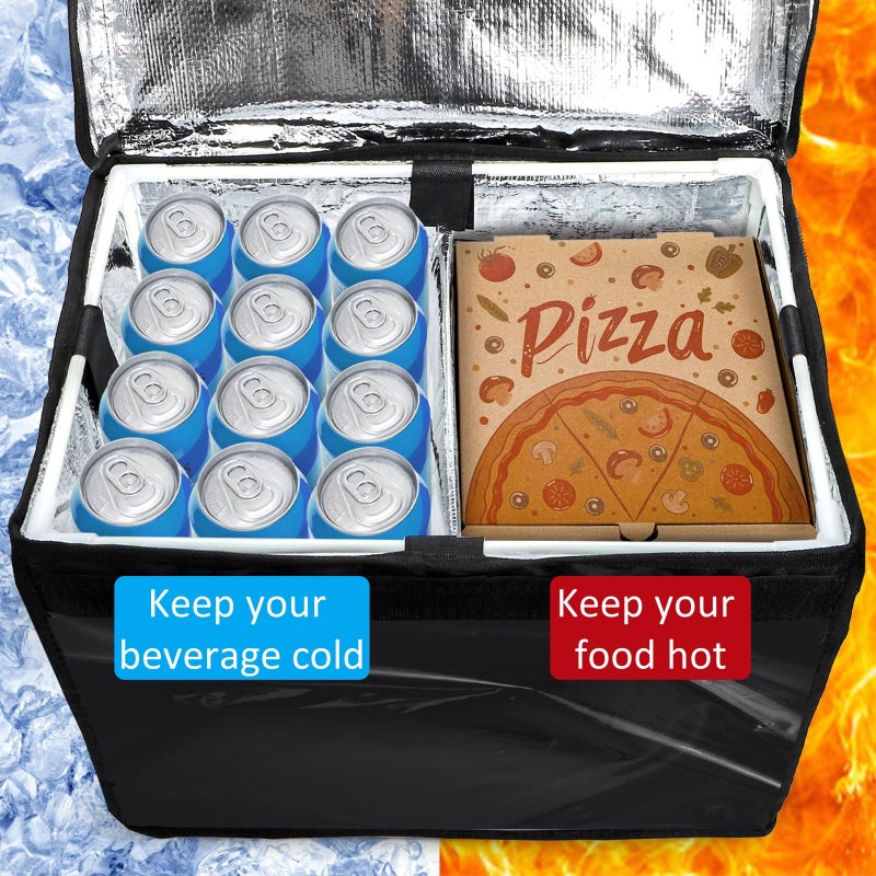DEAYOU Insulated Food Delivery Bag for Bike, Pizza Delivery Bag with Divider and Rear Rack, Waterproof Thermal Catering Bag for Scooter, Motorcycle, 17.3"x12.6"x13.4", 48L Fit 12'' Pizza Box, Foldable - Image 3