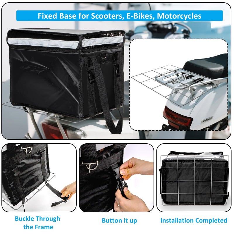 DEAYOU Insulated Food Delivery Bag for Bike, Pizza Delivery Bag with Divider and Rear Rack, Waterproof Thermal Catering Bag for Scooter, Motorcycle, 17.3"x12.6"x13.4", 48L Fit 12'' Pizza Box, Foldable - Image 5