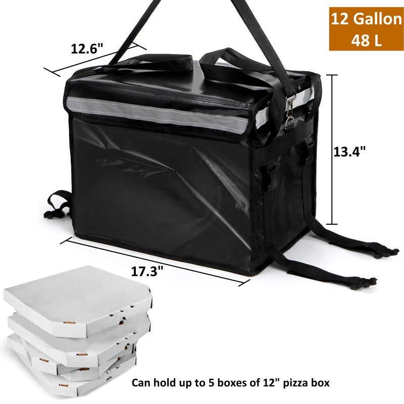 DEAYOU Insulated Food Delivery Bag for Bike, Pizza Delivery Bag with Divider and Rear Rack, Waterproof Thermal Catering Bag for Scooter, Motorcycle, 17.3"x12.6"x13.4", 48L Fit 12'' Pizza Box, Foldable - Image 2