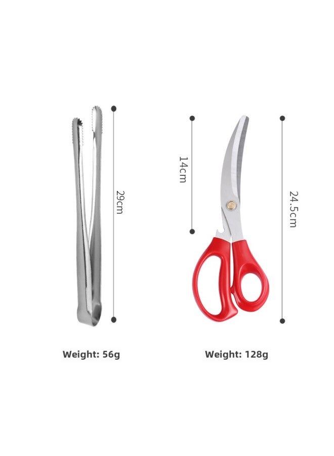 E * Japanese 304 Stainless Steel Barbecue Clip Golden Barbecue Clip Lined Food Clip Steak Clip BBQ Buffet Cuisine-Colour:Bare Body Clip 30cm (silver) + Red Scissors - Image 1