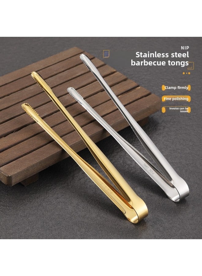 E * Japanese 304 Stainless Steel Barbecue Clip Golden Barbecue Clip Lined Food Clip Steak Clip BBQ Buffet Cuisine-Colour:Bare Body Clip 30cm (silver) + Red Scissors - Image 3