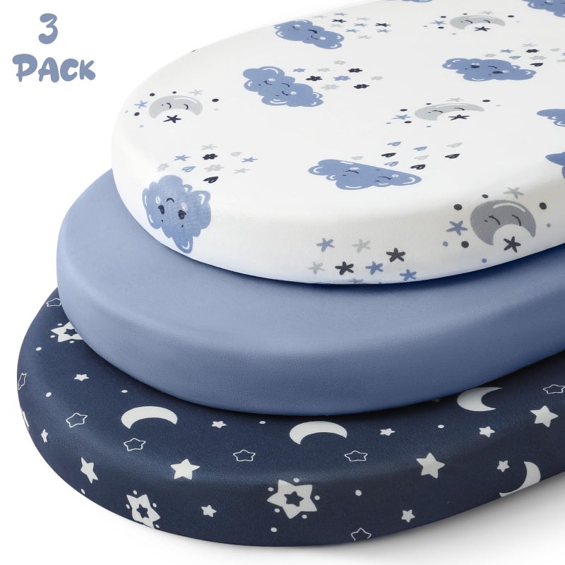 Yoofoss Bassinet Sheets for Baby,3-Pack Fitted Bassinet Sheets Set Compatible with Halo Bassinest Swivel Sleeper,Baby Delight,Angelbliss,Soft Breathable Bassinet Mattress Sheets(Blue+Cloud) - Image 5