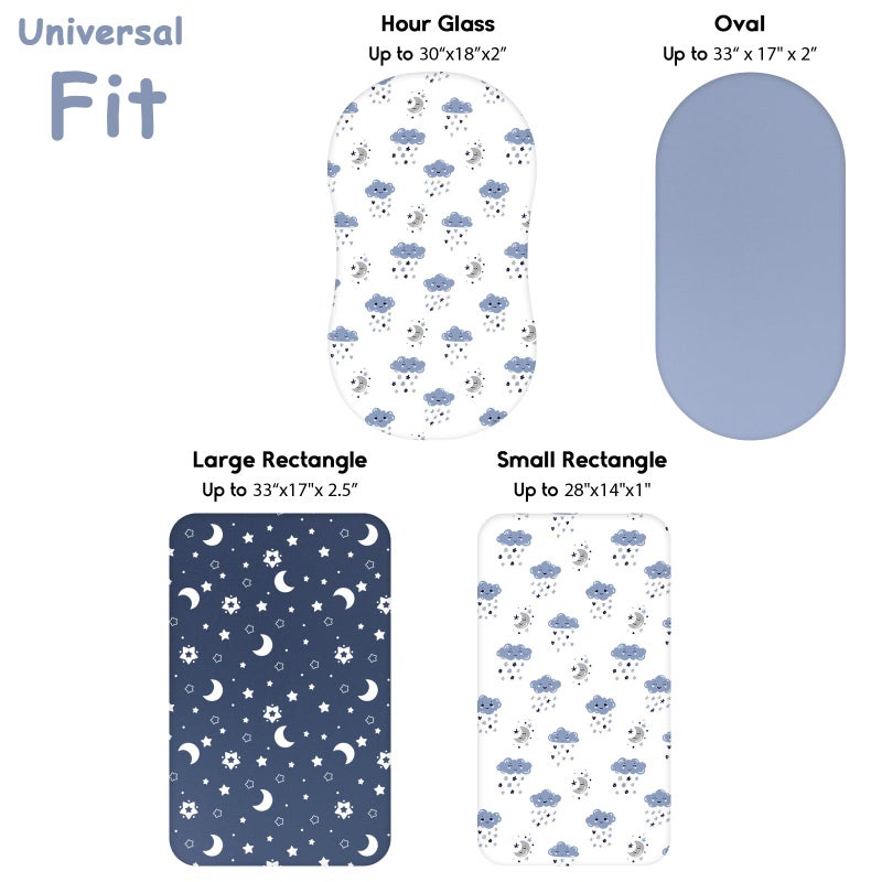 Yoofoss Bassinet Sheets for Baby,3-Pack Fitted Bassinet Sheets Set Compatible with Halo Bassinest Swivel Sleeper,Baby Delight,Angelbliss,Soft Breathable Bassinet Mattress Sheets(Blue+Cloud) - Image 3
