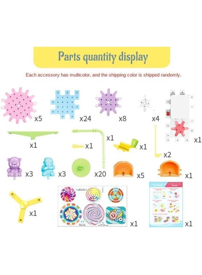 لعبة مكعبات بناء تروس للأولاد والبنات بعمر 3 4 5 6 سنوات فما فوق، ألعاب مكعبات بلاستيك للتركيب بنفسك، مكعبات تعليمية ممتعة، متشابكة، عبوة من 83 قطعة - Image 5