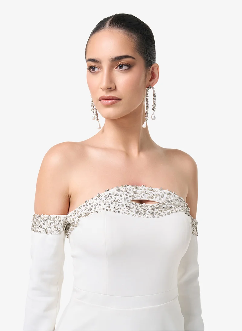 Threadz by Ajooni  Asymmetric Off Shoulder Midi Dress for Women | Best Price UAE