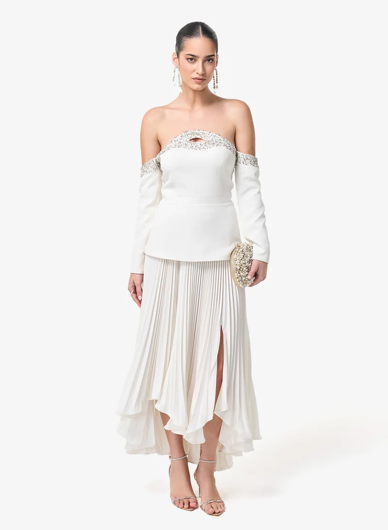 Threadz by Ajooni Asymmetric Off Shoulder Midi Dress