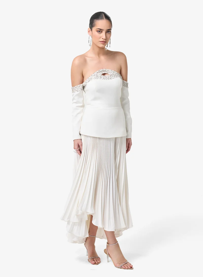 Threadz by Ajooni  Asymmetric Off Shoulder Midi Dress for Women | Best Price UAE