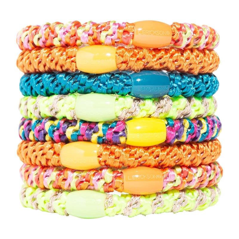 L Erickson Grab  Go Pony  Monkey Business  8 Pack Ponytail Holder Hair Ties  Orange Neon Mix 90s