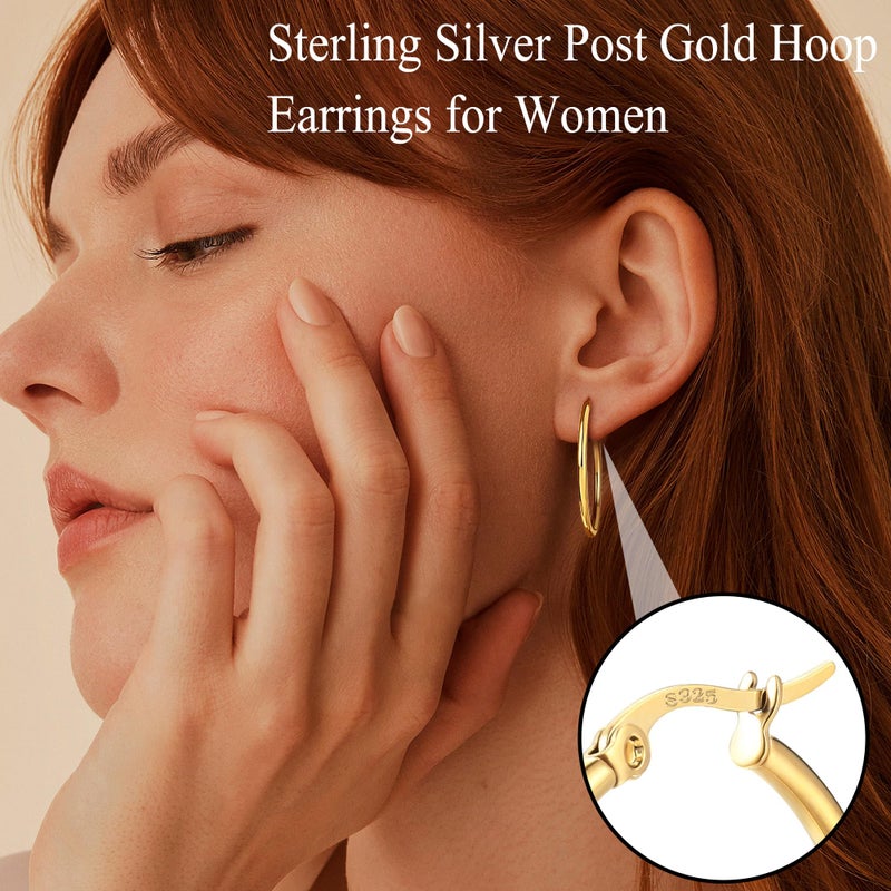 FUNRUN JEWELRY 5 Pairs 925 Sterling Silver Hoop Earrings for Women-Small 14K Gold Hoop Earrings,Hypoallergenic Gold Earring for Women-Medium Big Hoops Stack Earring 10/14/20/30/40mm - Image 2