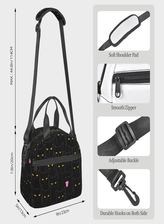bassyil Black Cat Lunch Box Reusable Insulated Totes Lunch Bag Thermal Cooler Adjustable Shoulder Strap Bag for Men Women - Image 2