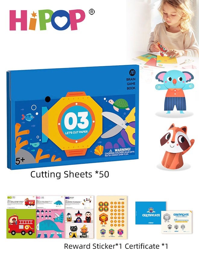 HIPOP Toddler Scissor Activity, Cutting Activity Books for Kids Age 5+, Art Supplies & Crafts Kit for Kids, Scissor Skills Preschool Workbook with Stickers and Certificate - Image 1