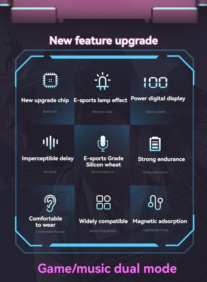 Neck-mounted digital display e-sports wireless Bluetooth headset with plug-in card, trendy color-changing light music hanging neck headset (green) - Image 2