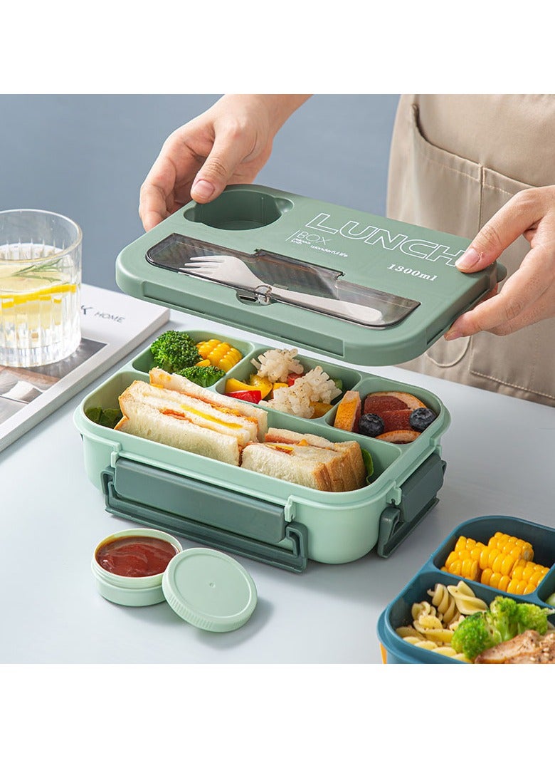 SUMAKA Lunch Box 1300ml 4 Compartments Student Sealed Adult With Spoon And Fork Leak Proof Microwavable - Image 1