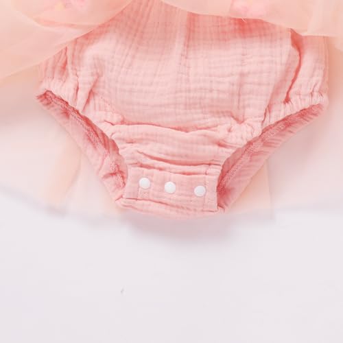 ODOLDI Baby Girls 1st Birthday Outfit Spaghetti Straps Romper Tutu Dress Headband One Year Old Party Cake Smash Outfits Pink Flowers 6-12 Months - Image 4