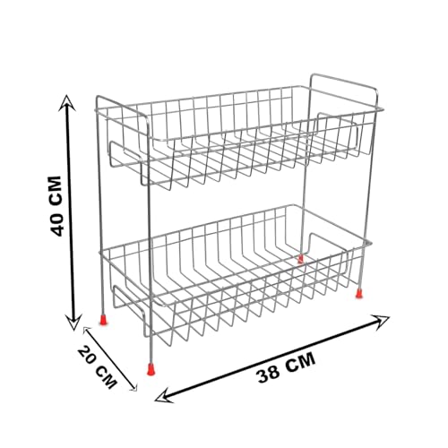 12FOR COLLECTION Standing -Heavy Stainless Steel 2 Tier Kitchen Rack|Spice Boxes Rack|Kitchen Organizer|Kitchen Stand |Cosmetic Organizer |Counter Top Basket |Floor Mounted Shelf for Home - Image 2