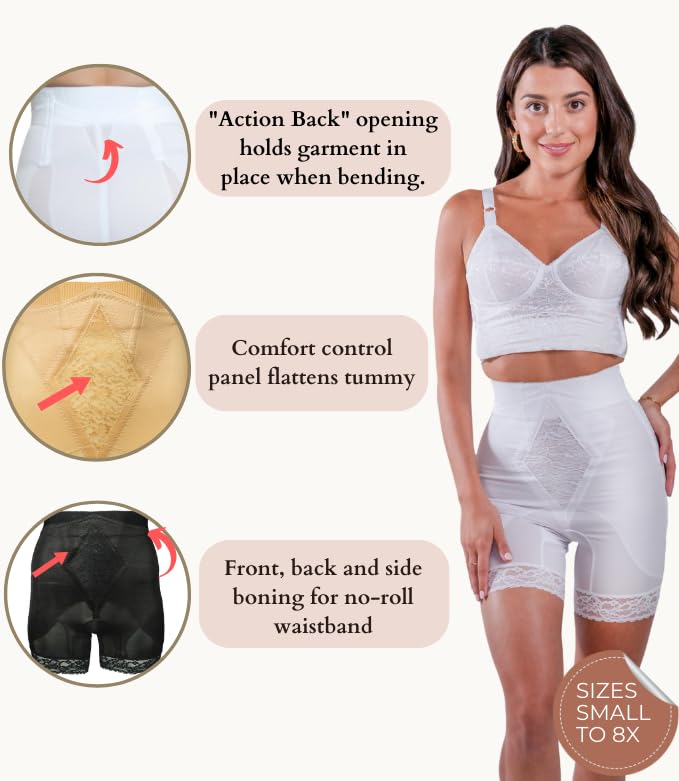 Rago 6206 - High Waist Long Leg Shaper | Made in USA | No Top Roll Waistband | Quality Material | Medium Control | White 7XL/44 - Image 4