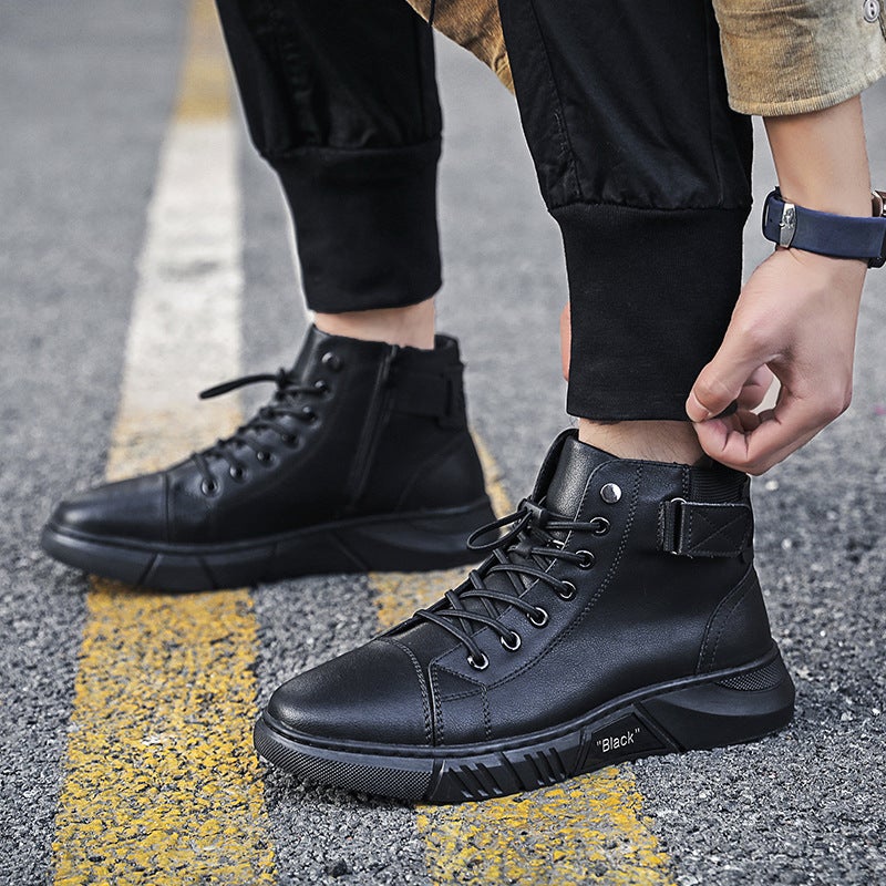 Genuine Leather Black Men'S Boots 2024 Winter New High-Top Men'S Shoes Zipper Martin Boots Men'S Fleece-Lined Leather Boots Trendy 8520 - Image 1