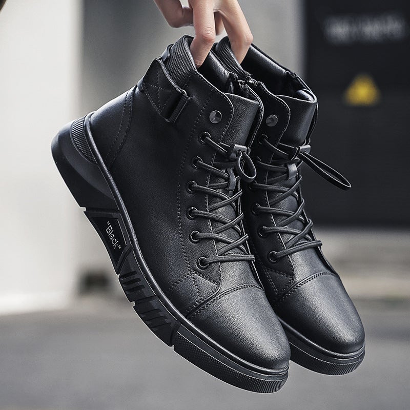 Genuine Leather Black Men'S Boots 2024 Winter New High-Top Men'S Shoes Zipper Martin Boots Men'S Fleece-Lined Leather Boots Trendy 8520 - Image 5