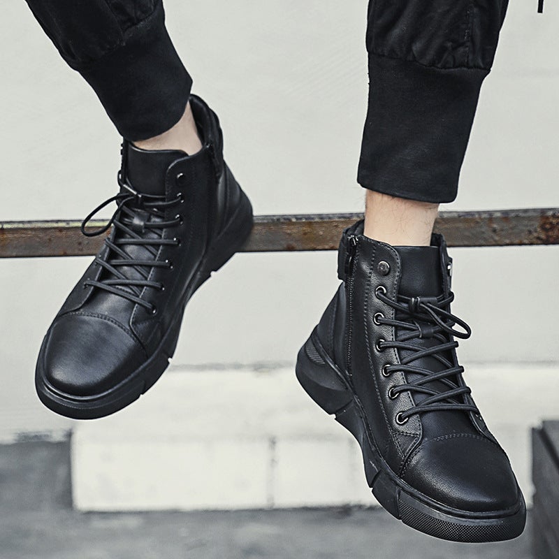Genuine Leather Black Men'S Boots 2024 Winter New High-Top Men'S Shoes Zipper Martin Boots Men'S Fleece-Lined Leather Boots Trendy 8520 - Image 3