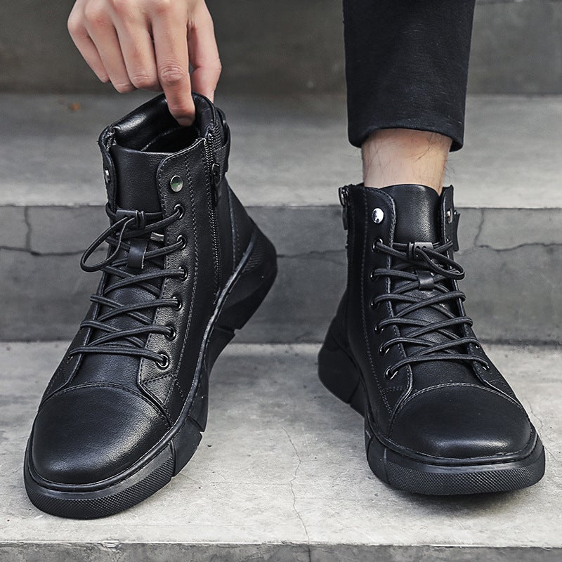Genuine Leather Black Men'S Boots 2024 Winter New High-Top Men'S Shoes Zipper Martin Boots Men'S Fleece-Lined Leather Boots Trendy 8520 - Image 4