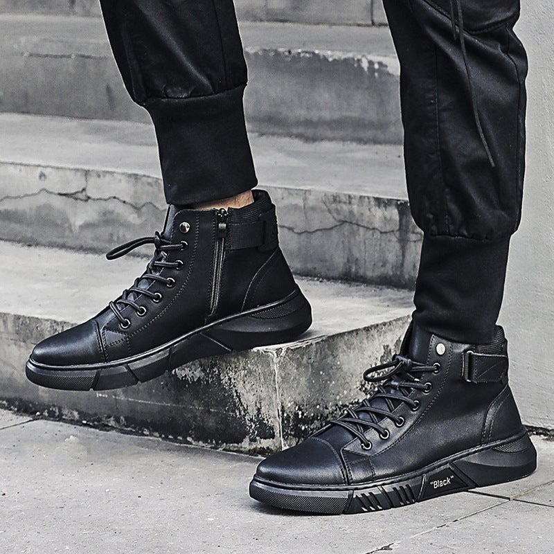 Genuine Leather Black Men'S Boots 2024 Winter New High-Top Men'S Shoes Zipper Martin Boots Men'S Fleece-Lined Leather Boots Trendy 8520 - Image 2