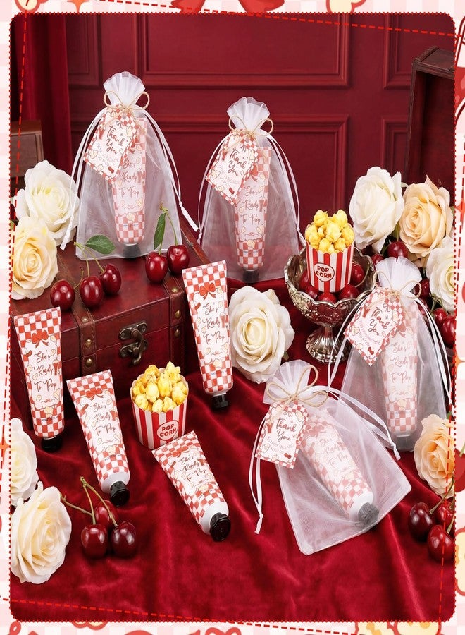 Dimsile 60 Sets She's Ready to Pop Baby Shower Hand Cream Gifts Bulk Coquette Cherry Soda Hand Lotions with Thank You Tags Organza Bag Pink Red Checkered Baby Shower Party Favors for Guests Bridal Wedding - Image 5