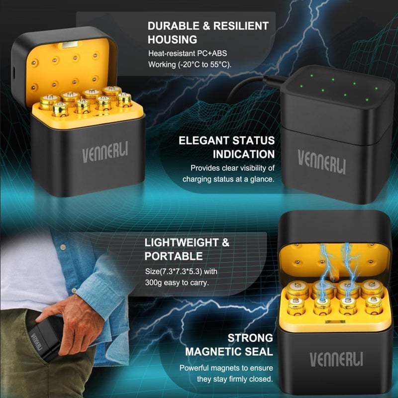 4PCS AA/AAA Rechargeable Lithium Batteries 1.5V Total 8PCS Batteries with Charger High-Capacity 1000+ Cycles of Use Ultra-Long Lasting Time 3h Fast Charge with LED Indicator AA 3600mWh/AAA 1300mWh - Image 2
