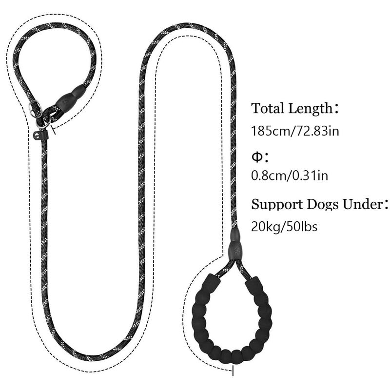 Qpets® Leash For Dogs, Durable Light Reflecting Dog Leash Traction Round Rope Dog Chain, 5.5Ft Handle Free Walking Dog Leash Braided Rope Adjustable Dog Training Leash,?182.88 cm - Image 2