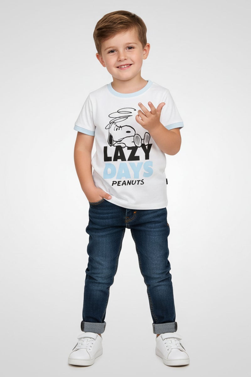 Peanuts Toddlers Boy Crew Neck Short Sleeve Peanuts Print Top, White - Image 1