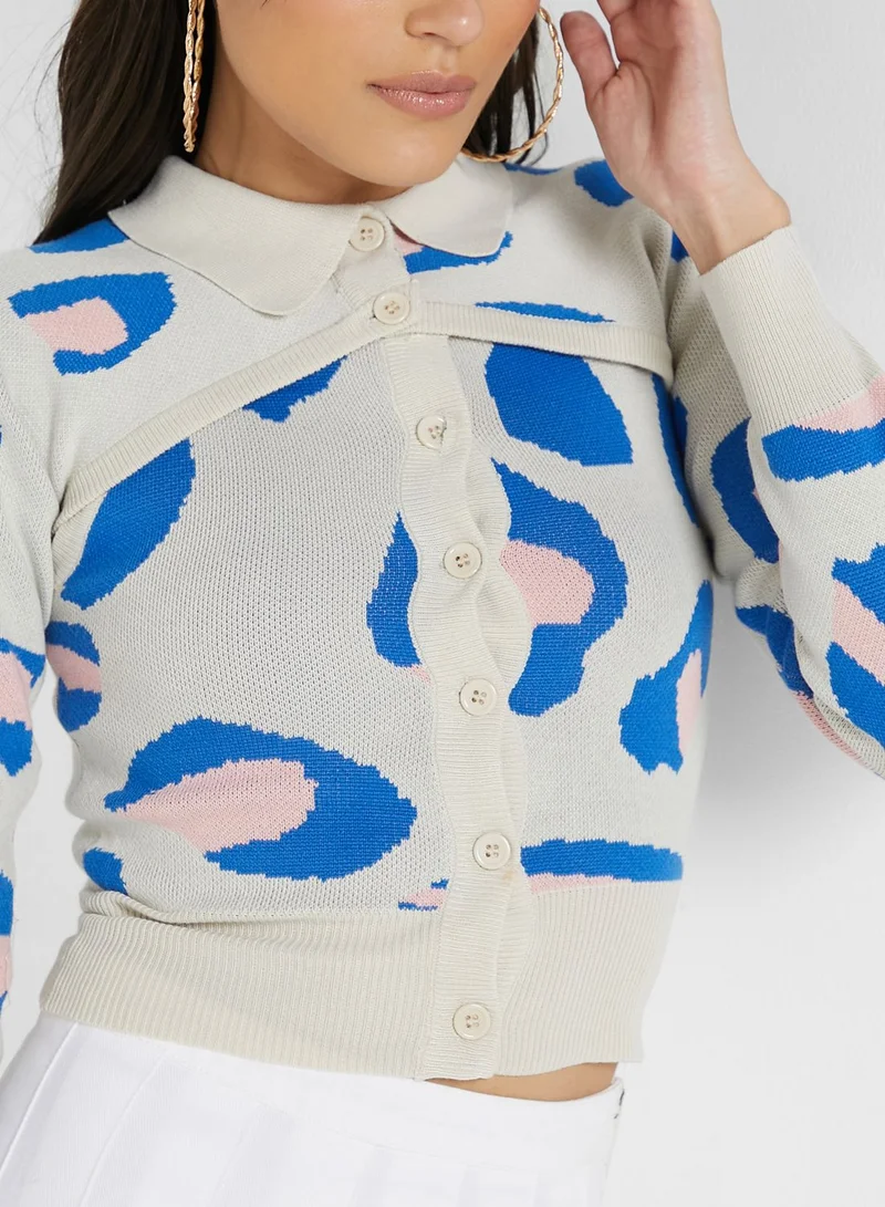Ginger Printed Vest & Cropped Sleeve Cardigan