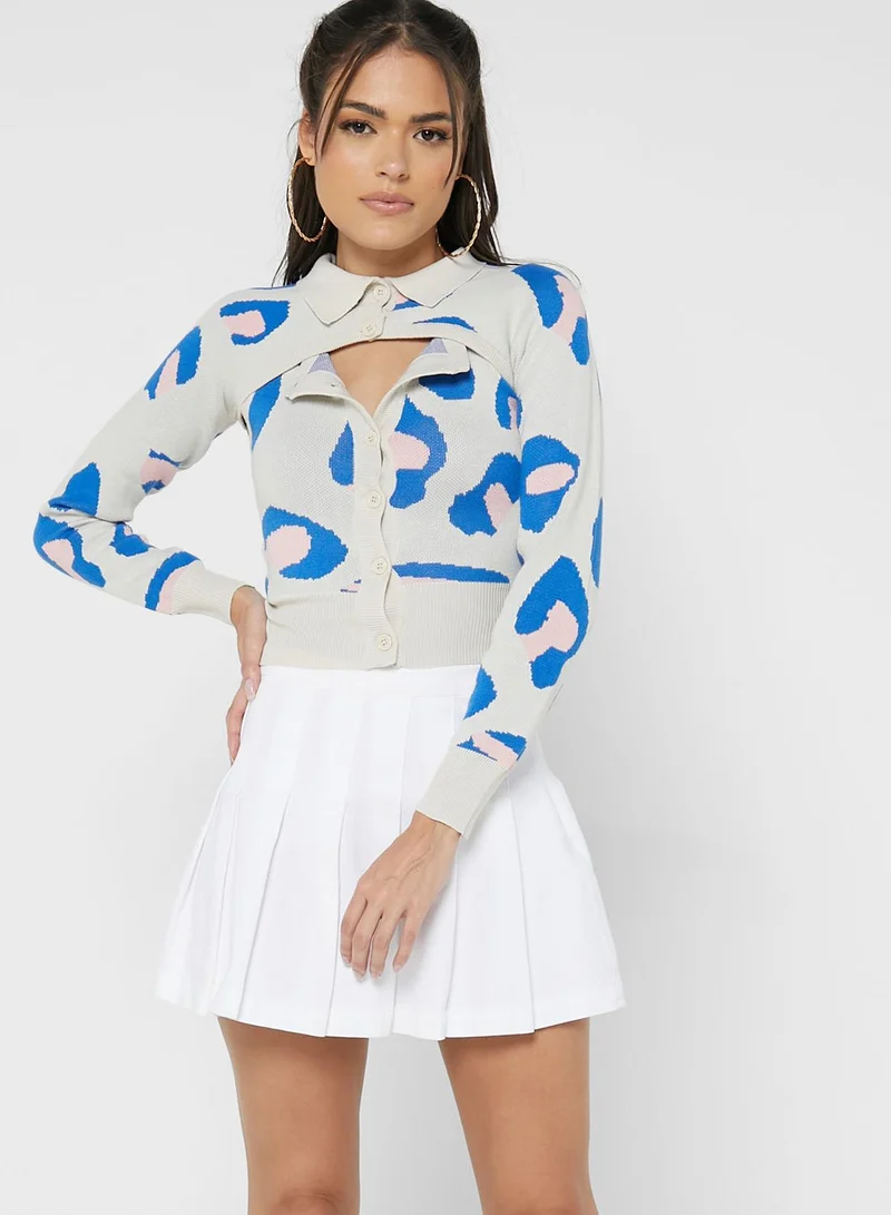 Ginger Printed Vest & Cropped Sleeve Cardigan