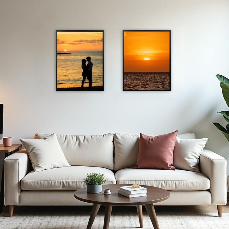 KAIWIN إطار صور مقاس 11x14 أسود مجموعة من 2، إطار ملصق خشبي مع حصيرة بيضاء 14x11 إطارات صور للتعليق على الحائط للعرض في المنزل، المكتب، المعرض مع الصور، الملصقات، الألغاز - Image 3