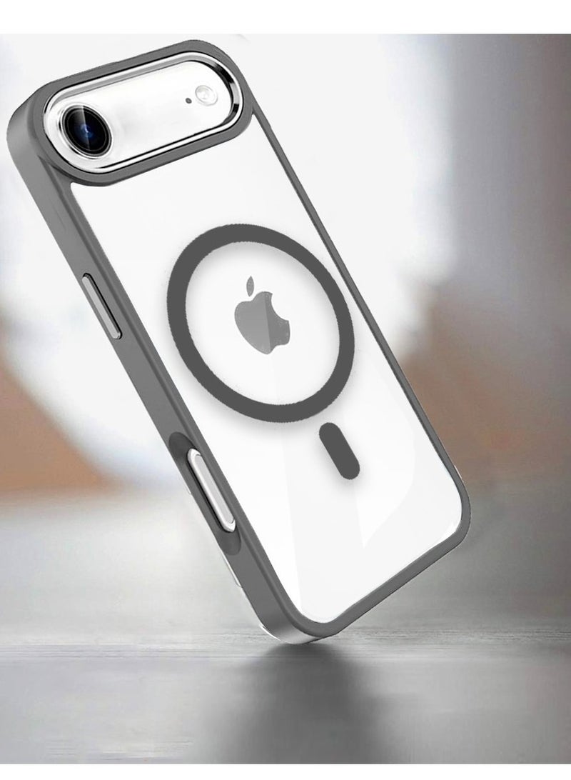 Techie حافظة آبل آيفون 17 إير ماغسيف – غطاء شفاف مضاد للصدمات، خلفية صلبة من الأكريليك المضاد للاصفرار مع TPU + PC، متوافق مع الشحن اللاسلكي – حافة رمادية - Image 3