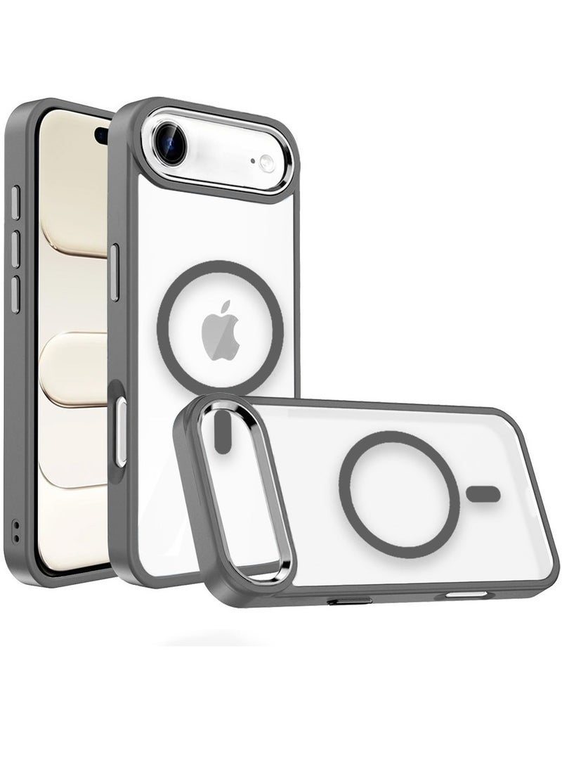 Techie حافظة آبل آيفون 17 إير ماغسيف – غطاء شفاف مضاد للصدمات، خلفية صلبة من الأكريليك المضاد للاصفرار مع TPU + PC، متوافق مع الشحن اللاسلكي – حافة رمادية - Image 1