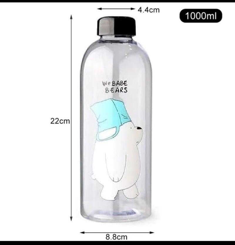 ALKAYAN Sports Water Bottle with Bear Design, 1 Liter BPA-Free Transparent Plastic Bo... - Image 2