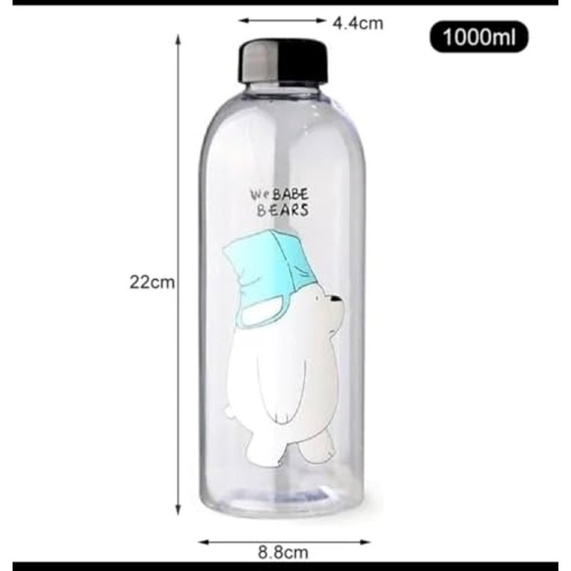 ALKAYAN Sports Water Bottle with Bear Design, 1 Liter BPA-Free Transparent Plastic Bo... - Image 4
